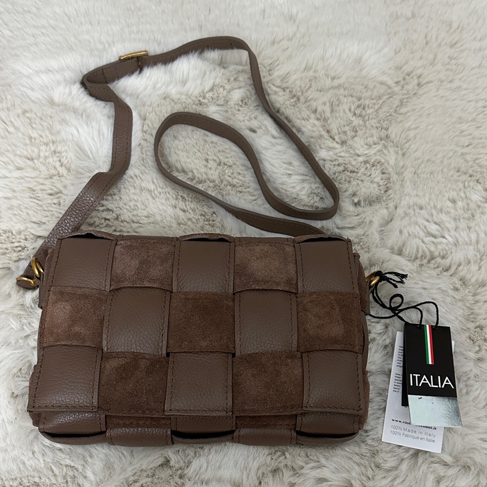 Italia Brown Woven Leather & Suede Crossbody Bag